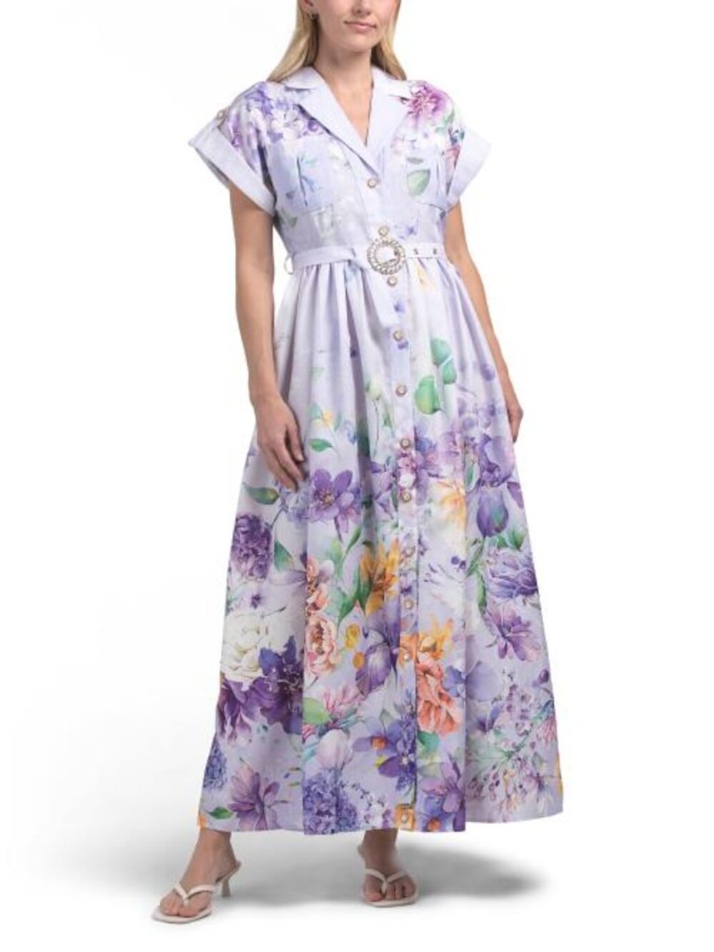 DALIA MACPHEE Short Sleeve Floral Maxi Dress